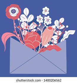 hand drawn floral  bouquet in envelope background