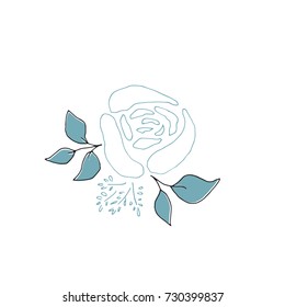 Hand drawn floral bouquet. Flowers and leaves in elegant arrangement. For greeting cards, weddings, stationery, surface design, scrapbooking. Cute hand drawn style. Part of a large floral collection.