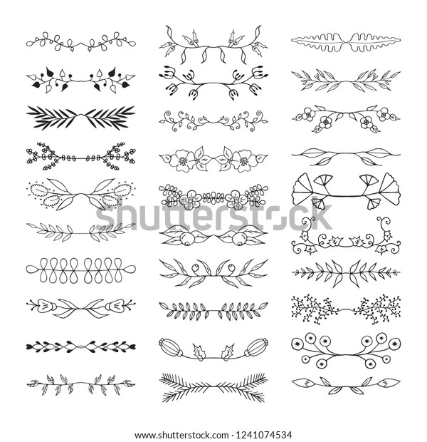 Hand drawn floral branches\
dividers. Vector isolated elements. Wedding borders for invitation\
card.