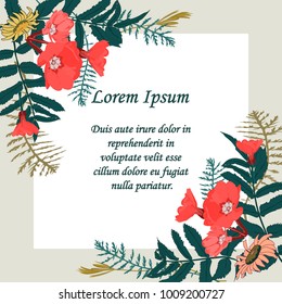 hand drawn floral card for invitations, postcards. vector botanical illustration in retro stile