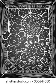 Hand drawn floral card on chalkboard background. Vector illustration contains gradient meshes.