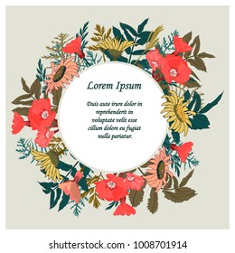hand drawn floral card with place for text. colorful vector illustration