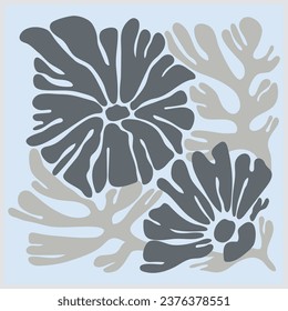 Hand drawn floral card or postar drawing related to depression, sadness, Matisse style inspired drawing