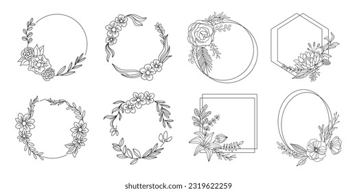 Colección de cuadros circulares florales dibujados a mano