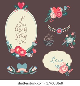 Hand drawn floral collection with vector design elements