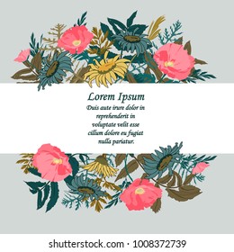 hand drawn floral composition with poppy. vector invitation