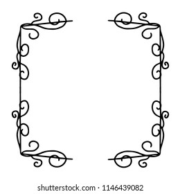 Hand drawn Floral Corner Divider. Vector Illustration  of floral border frame isolated on white background. 