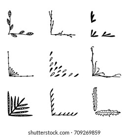 Hand drawn floral corner set. Vector frames.