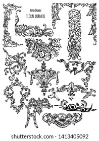 Hand Drawn Floral Corners Vector Pack 02