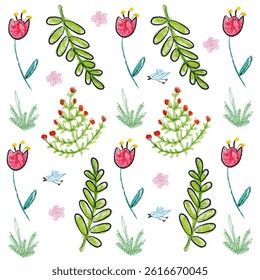 Hand drawn floral crayon pattern