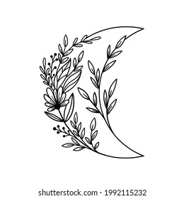 Hand Drawn Floral Crescent Moon Flowers Stock Vector (Royalty Free ...