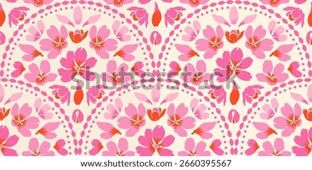 Hand drawn floral damask seamless pattern. Hawaiian flower print, summer holiday background in vintage style. Tropical plant painting. Design for fabric, textile, wallpaper and decoration.