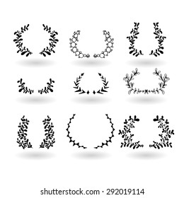 Hand drawn floral decoration elements. Set of laurels with the place for your text. Stock vector.