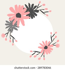Hand drawn floral decoration greeting card design with copy space.