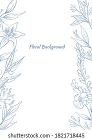 Hand drawn floral decorative background. Banner with line plants and flowers.