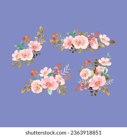 hand drawn floral decorative element, isolated daisy line art floral, watercooler pink flower bouquet , wedding card