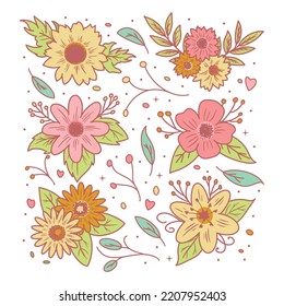 Handgezeichnete blumengeschmückte Elemente Kollektion in voller Farbe