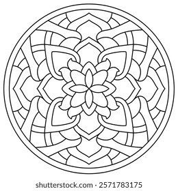 Hand drawn floral design circular shape. drawing of botanical, natural theme. coloring book page, decoration, tattoo, wallpaper, sticker.