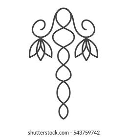 Hand drawn floral design element. Stem with flower schematic icon. Thin line with grey color. Isolated vector illustration.