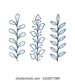 Hand drawn floral design elements set.
Leaves and flowers sketch drawing. Floral brushes.