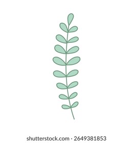 Hand drawn floral design. Illustration of vertical leaf stem. Simple botanical design element in linear doodle style. Vector 10 EPS.