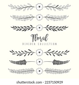 Hand drawn floral divider borders collection with branches and flower
