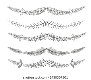 Hand drawn floral divider borders collection with branches and flower