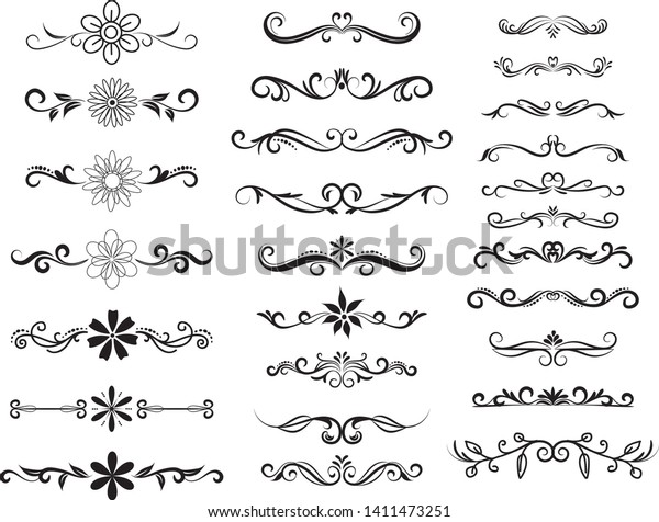 Hand Drawn Floral Dividers Set, Vector Floral\
Dividers with Vintage\
Style.