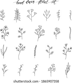 Hand drawn floral doodle clipart set, hand drawn vector design-2