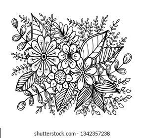 Hand drawn floral doodle. Coloring pages for book. Vector line art