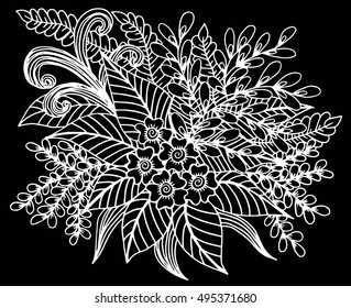 Hand drawn floral doodle. Coloring pages for book. Vector line art