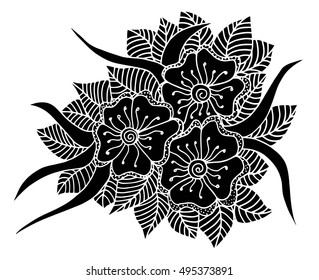 Hand drawn floral doodle. Coloring pages for book. Vector line art