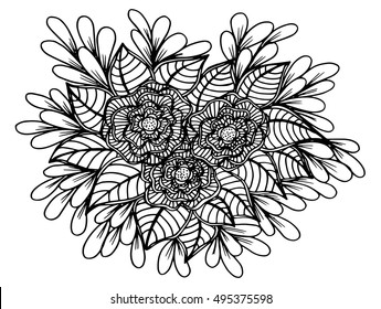 Hand drawn floral doodle. Coloring pages for book. Vector line art