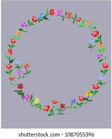 Hand drawn floral doodle vector wreath for  Greeting cards,wedding invitation, flyer, posters. Ornament composition with flowers on colorful background. For easy making compositions drag flower.