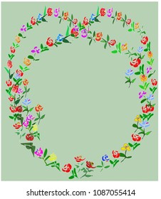 Hand drawn floral doodle vector wreath for  Greeting cards,wedding invitation, flyer, posters. Ornament composition with flowers on colorful background. For easy making compositions drag flower.