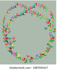 Hand drawn floral doodle vector wreath for  Greeting cards,wedding invitation, flyer, posters. Ornament composition with flowers on colorful background. For easy making compositions drag flower.