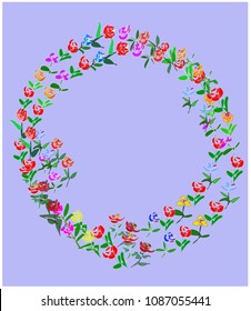 Hand drawn floral doodle vector wreath for  Greeting cards,wedding invitation, flyer, posters. Ornament composition with flowers on colorful background. For easy making compositions drag flower.