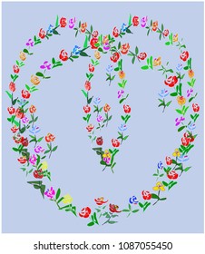 Hand drawn floral doodle vector wreath for  Greeting cards,wedding invitation, flyer, posters. Ornament composition with flowers on colorful background. For easy making compositions drag flower.