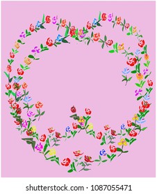 Hand drawn floral doodle vector wreath for  Greeting cards,wedding invitation, flyer, posters. Ornament composition with flowers on colorful background. For easy making compositions drag flower.