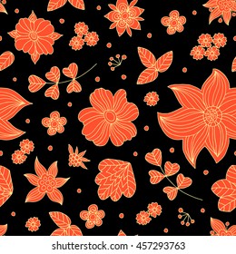 Hand drawn floral doodle vector seamless pattern.