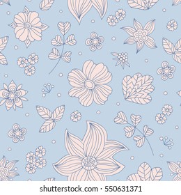 Hand drawn floral doodle vector seamless pattern.