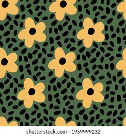 Hand drawn floral and dot shapes seamless pattern. Art design for paper, cover, fabric, interior decor and other users.