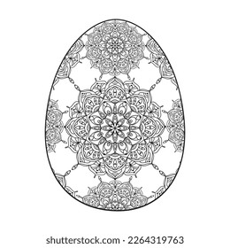 Hand drawn floral Easter egg. Coloring book page antistress with flower pattern for adults and children. Beautiful doodle ornament. Vector outline sketch illustration isolated on white background