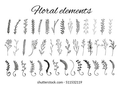 Hand drawn floral  elements isolated on white background and easy to use . Design your own perfect project.  Vector illustration
