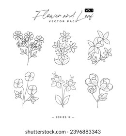 Hand drawn floral elements - Minimalistic flowers with elegant leaves - Botanical rustic trendy greenery vector