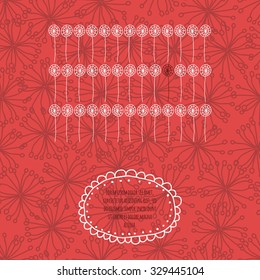 Hand drawn floral elements on pink background with clipping mask. Vector.