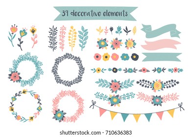 Hand drawn floral elements. Perfect for wedding invitation or baby shower