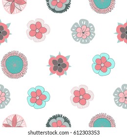 Hand drawn floral elements seamless pattern. White background