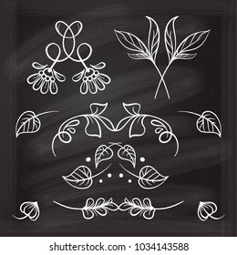 Hand drawn floral elements set on the chalkboard.