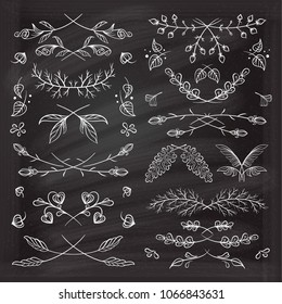 Hand drawn floral elements set on the chalkboard.